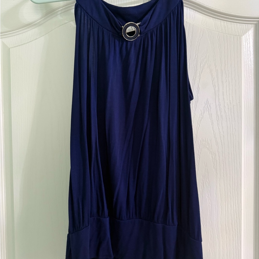 Spense Navy Top with Silver Ring Accent